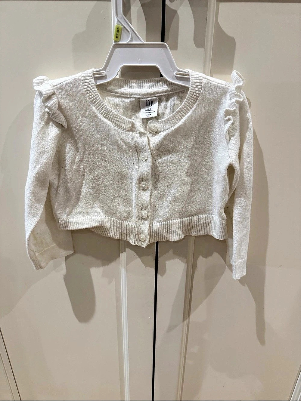 Gap Baby Cardigan Ruffle Shoulder White Size 12-18 Months